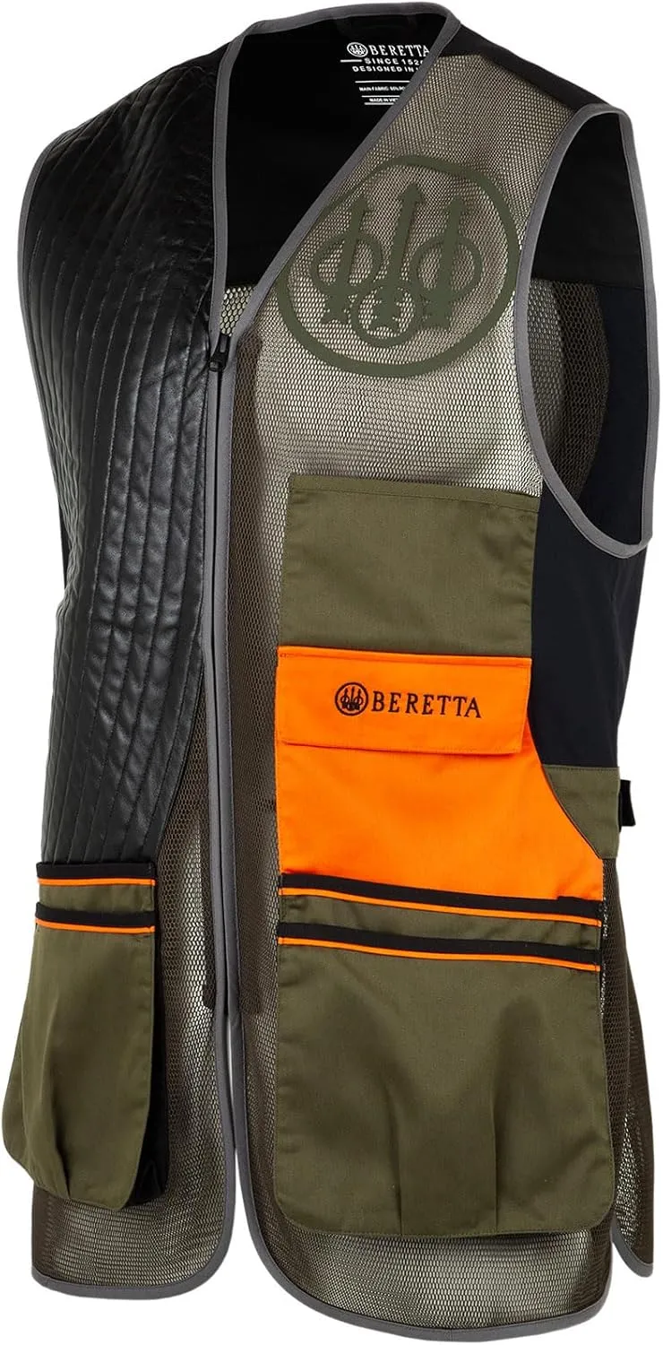 Beretta Men's Sporting EVO Vest - Breathable Mesh Full Zip Shooting Vest w/Eco Leather Shooting Patch & Double Front Pockets
