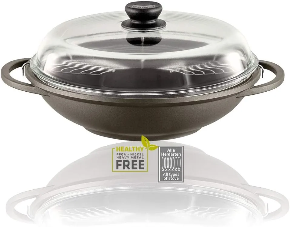 Berndes Classics Bonanza Induction Wok with Glass lid and Accessories, aluminium, 5.5 liters, Black