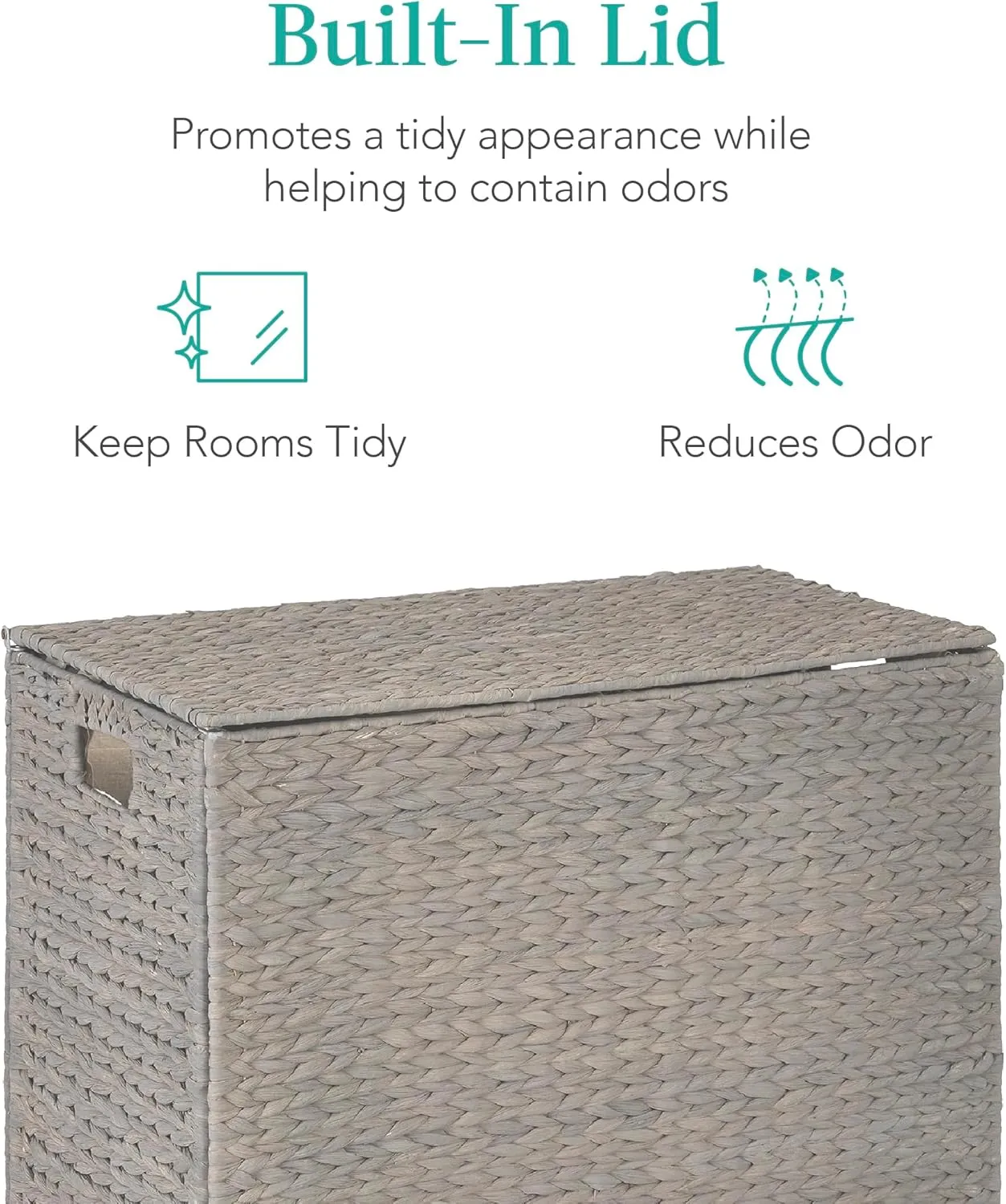 Best Choice Products Large Double Laundry Hamper with Lid, Natural Handwoven Water Hyacinth, 2 Sections w/ 2 Machine Washable Linen Liner Bags, Portable, Handles - Gray