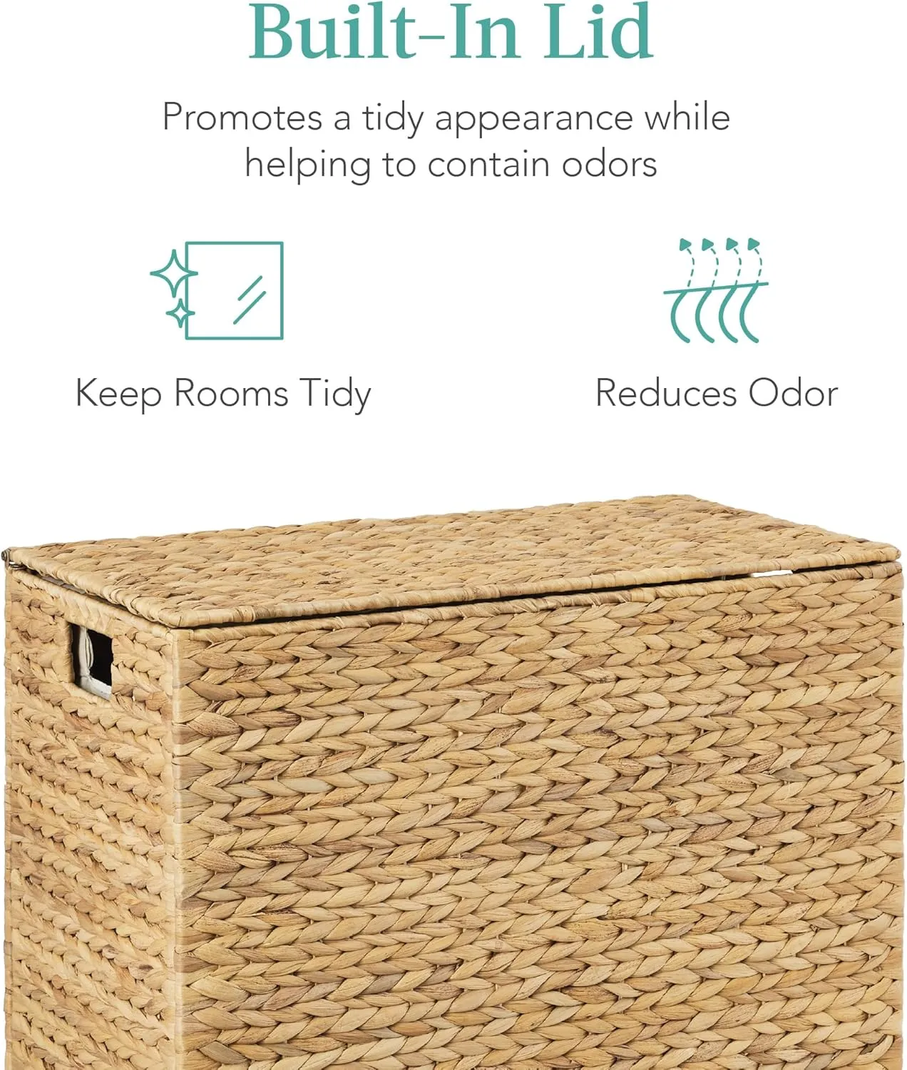 Best Choice Products Large Double Laundry Hamper with Lid, Natural Handwoven Water Hyacinth, 2 Sections w/ 2 Machine Washable Linen Liner Bags, Portable, Handles - Natural