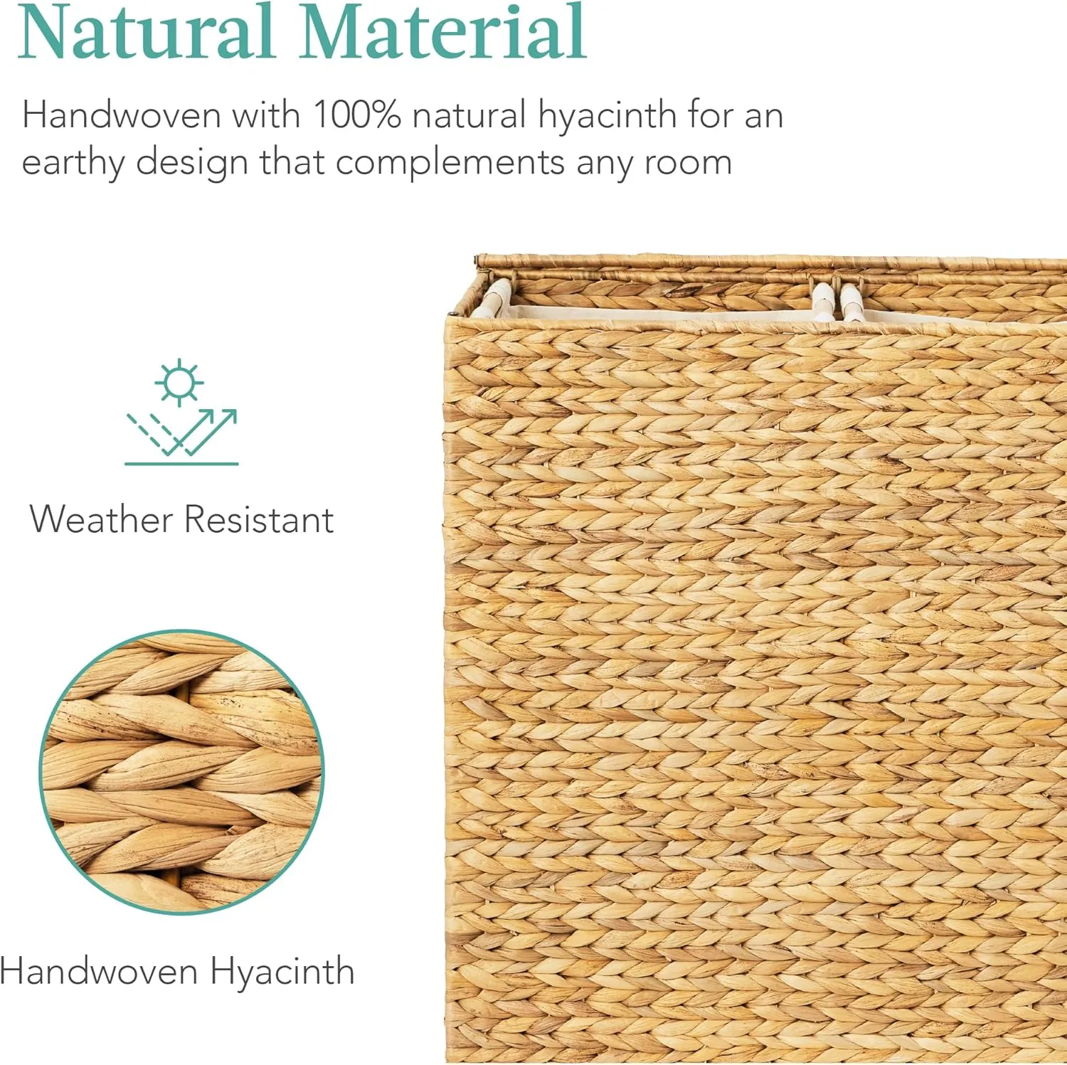 Best Choice Products Large Double Laundry Hamper with Lid, Natural Handwoven Water Hyacinth, 2 Sections w/ 2 Machine Washable Linen Liner Bags, Portable, Handles - Natural