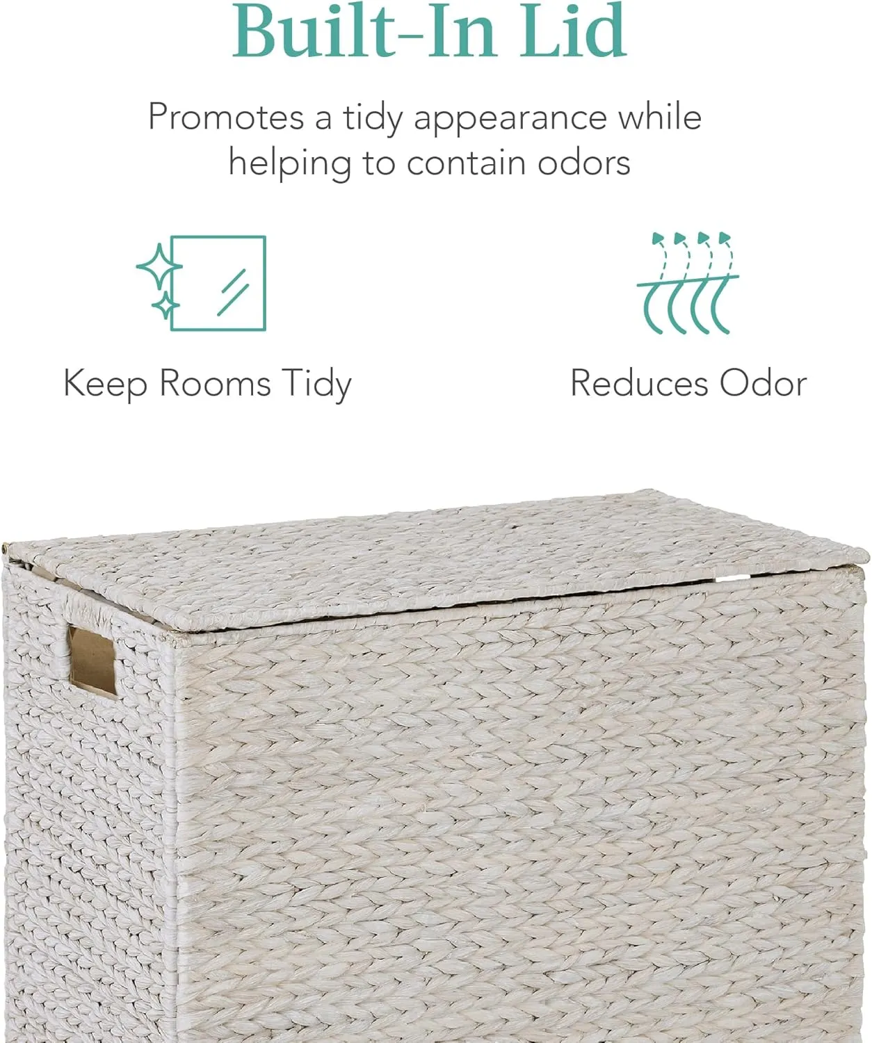 Best Choice Products Large Double Laundry Hamper with Lid, Natural Handwoven Water Hyacinth, 2 Sections w/ 2 Machine Washable Linen Liner Bags, Portable, Handles - White