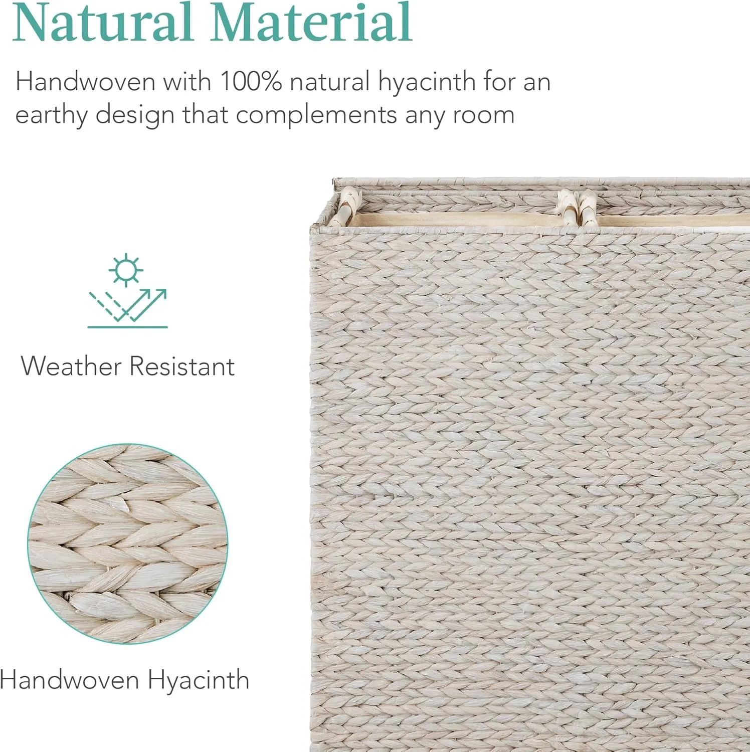 Best Choice Products Large Double Laundry Hamper with Lid, Natural Handwoven Water Hyacinth, 2 Sections w/ 2 Machine Washable Linen Liner Bags, Portable, Handles - White