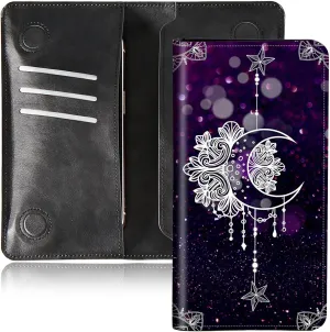 Bifold Wallet for Men Women,Dual Magnetic Clasp Closure PU Leather Long Wallet Clutch Bag with RFID Blocking Money Phone Pockets   Card Slots,Moonflower