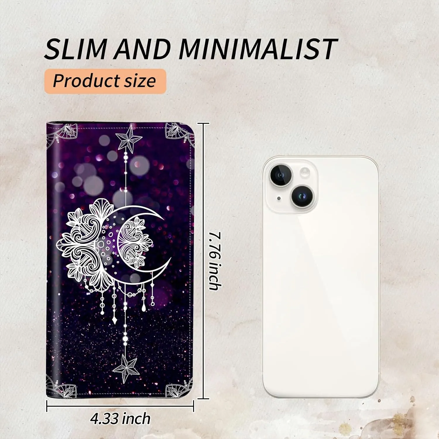 Bifold Wallet for Men Women,Dual Magnetic Clasp Closure PU Leather Long Wallet Clutch Bag with RFID Blocking Money Phone Pockets   Card Slots,Moonflower