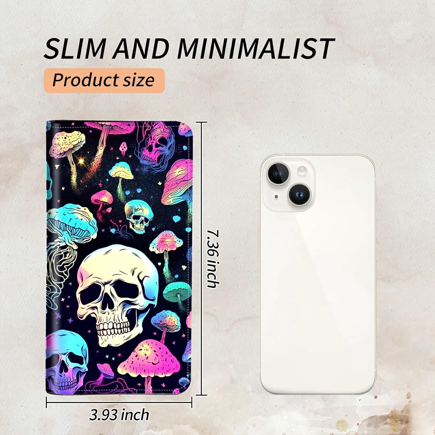 Bifold Wallet for Men Women,Dual Magnetic Clasp Closure PU Leather Long Wallet Clutch Bag with RFID Blocking Money Phone Pockets   Card Slots,Mushroom Skull