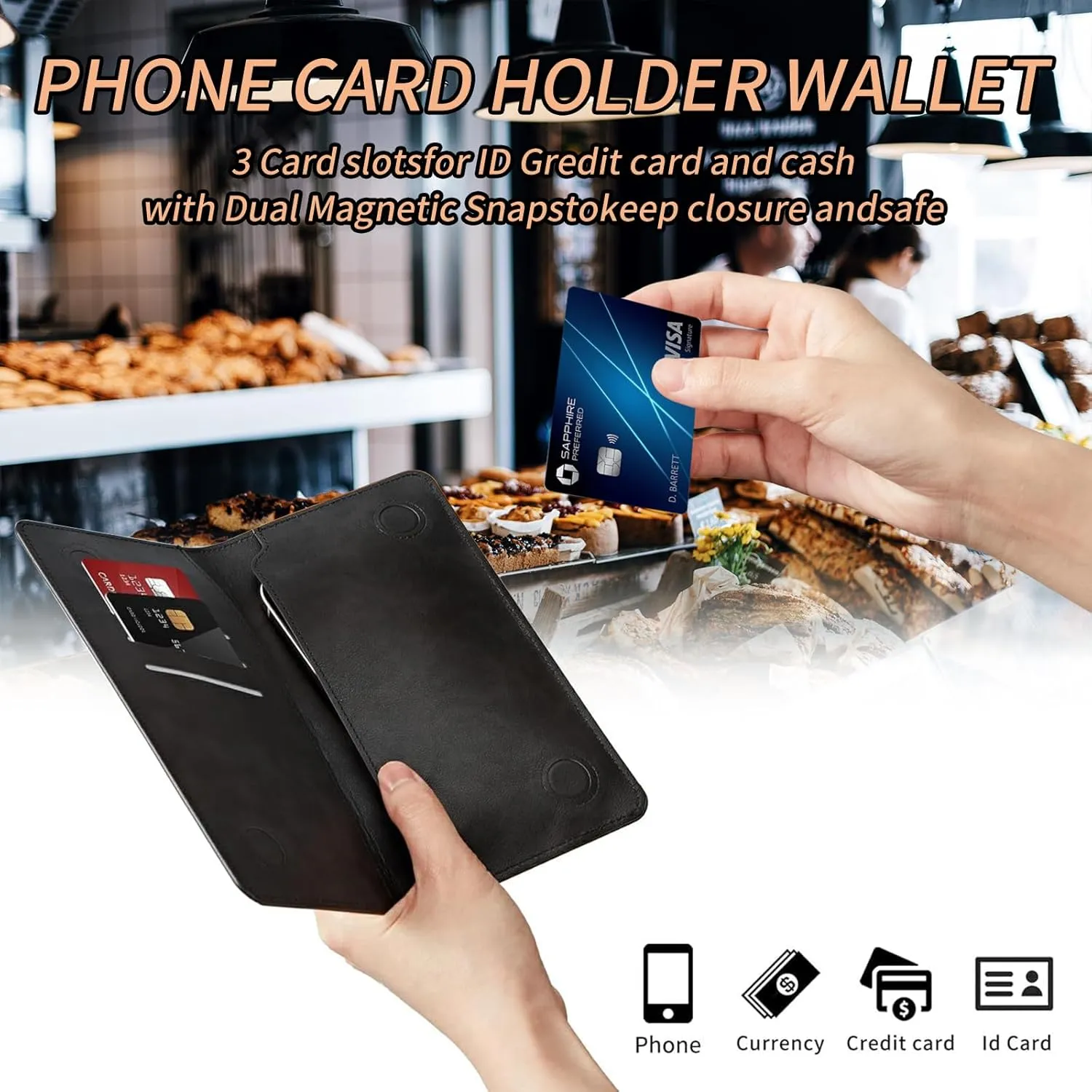 Bifold Wallet for Men Women,Dual Magnetic Clasp Closure PU Leather Long Wallet Clutch Bag with RFID Blocking Money Phone Pockets   Card Slots,Vintage Bookshelf