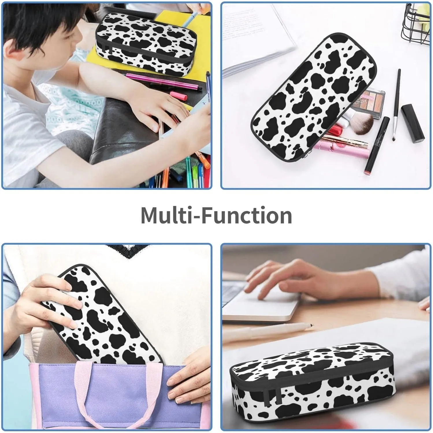 Big Capacity Soft Bag Fashion Multiple Compartment Pockets Fabric Pouch Multifunctional Storage Bag Suitble Office Desktop Daily Travel Cow Stripe