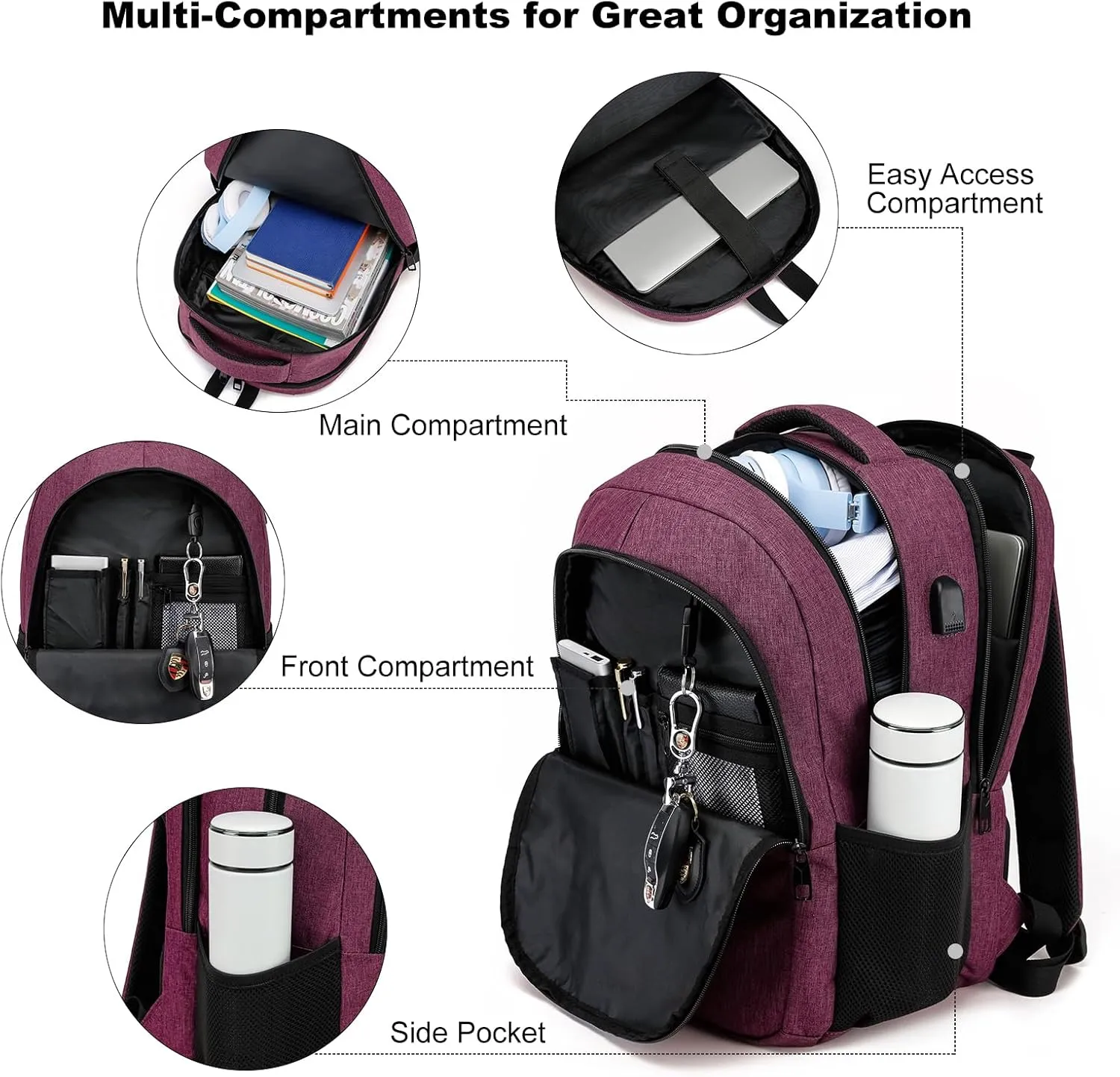 BIKROD Backpack for Girls Women, School Backpack for Teen Boys, Lightweight Casual High School Bookbag, Daily-use Travel Laptop Backpack with USB Charging Port Fits 15.6 Inch Notebook