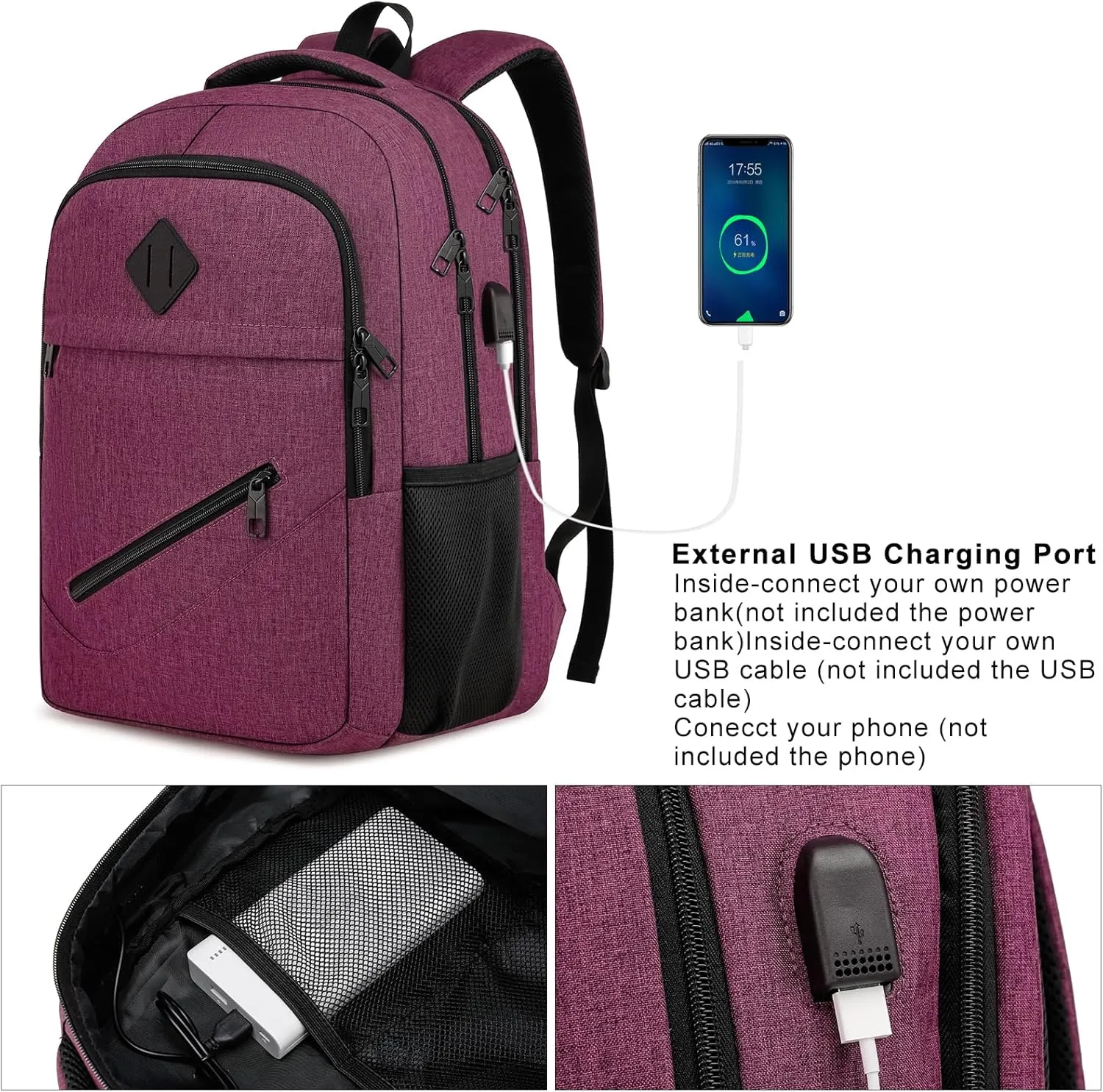 BIKROD Backpack for Girls Women, School Backpack for Teen Boys, Lightweight Casual High School Bookbag, Daily-use Travel Laptop Backpack with USB Charging Port Fits 15.6 Inch Notebook