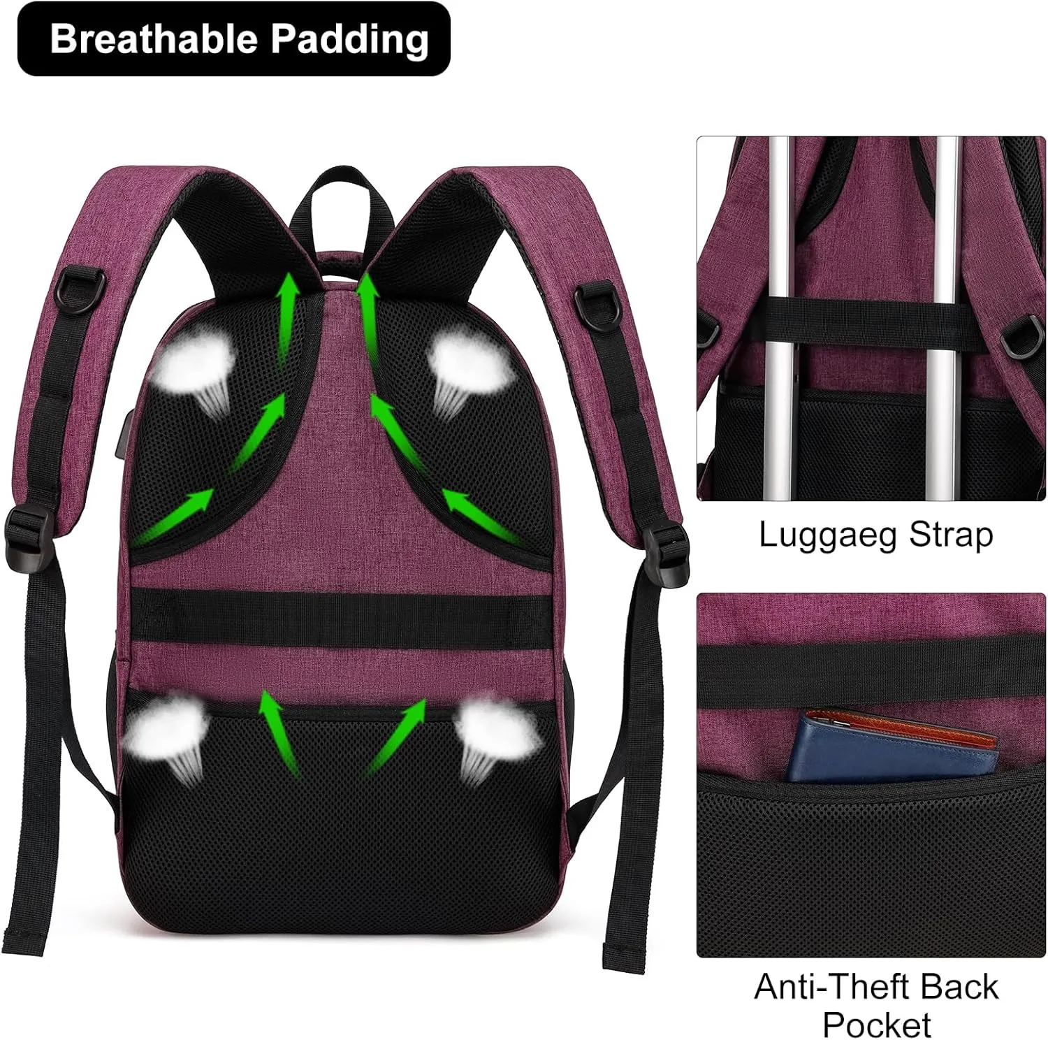 BIKROD Backpack for Girls Women, School Backpack for Teen Boys, Lightweight Casual High School Bookbag, Daily-use Travel Laptop Backpack with USB Charging Port Fits 15.6 Inch Notebook