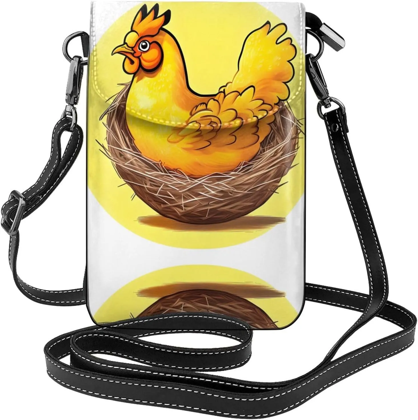 Bird's Nest Golden Chicken Printed Women's Crossbody Phone Bag - Perfect for Travel and Shopping