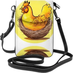 Bird's Nest Golden Chicken Printed Women's Crossbody Phone Bag - Perfect for Travel and Shopping
