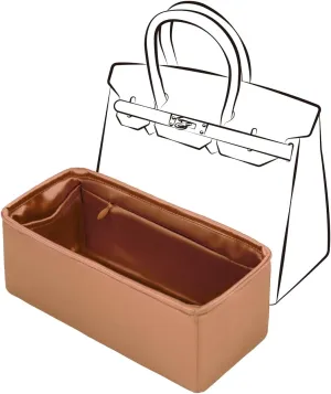Birkin 25 Insert with Zipper, Purse Organizer Insert Compatible with Hermes Birkin Bag, Silk Bag Organizer for Birkin 25, Lightweight and Soft Touch (BK25 with Zipper, Gold)