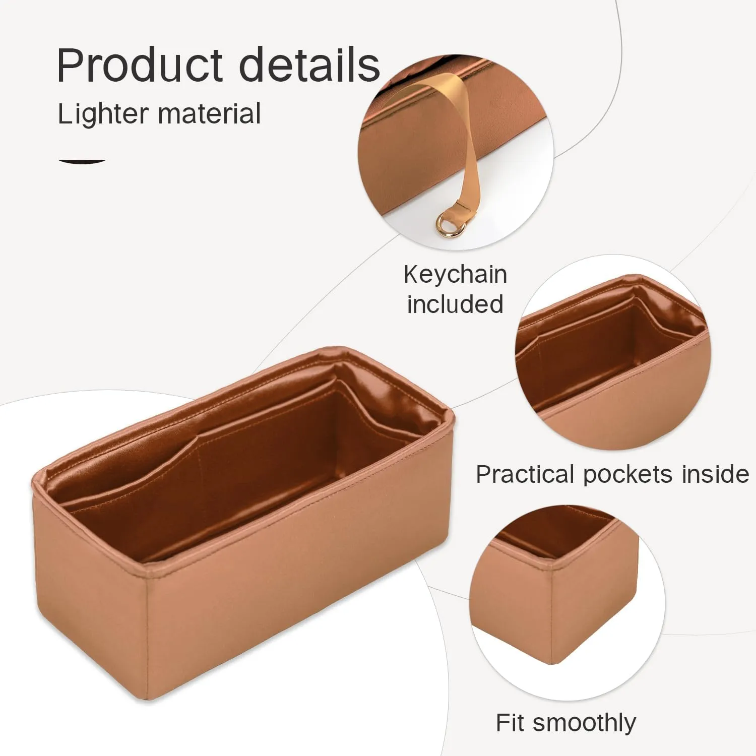 Birkin 30 Bag Insert, Purse Organizer Insert Compatible with Hermes Birkin Bag, Silk Bag Organizer for Birkin 30, Lightweight and Soft Touch (BK30, Gold)