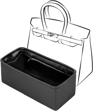 Birkin 30 Bag Insert with Zipper, Purse Organizer Insert Compatible with Hermes Birkin Bag, Silk Bag Organizer for Birkin 30, Lightweight and Soft Touch (BK30 with Zipper, Black)