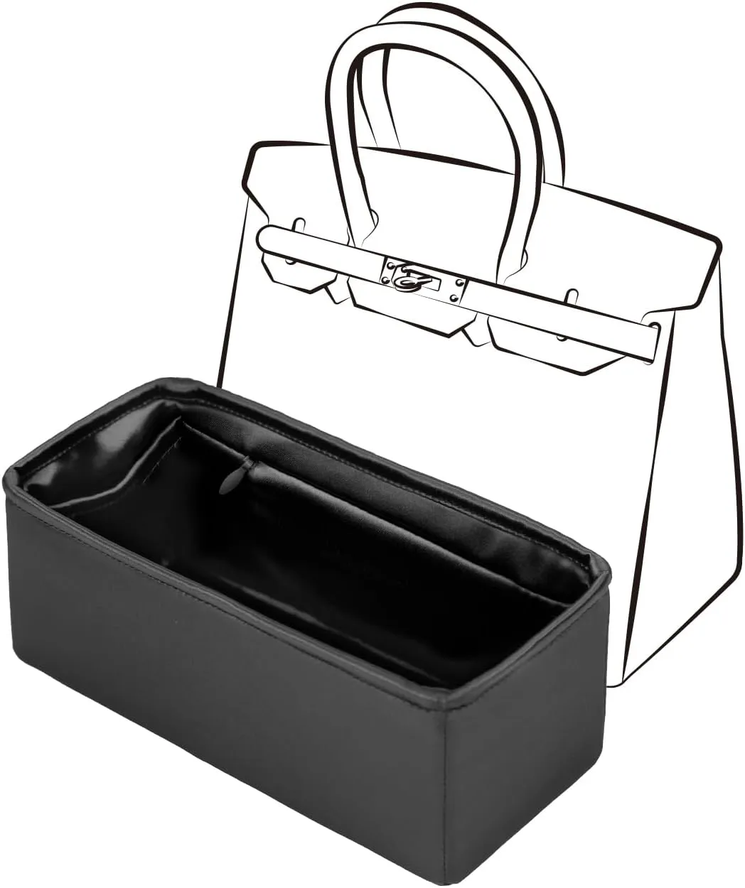 Birkin 30 Bag Insert with Zipper, Purse Organizer Insert Compatible with Hermes Birkin Bag, Silk Bag Organizer for Birkin 30, Lightweight and Soft Touch (BK30 with Zipper, Black)