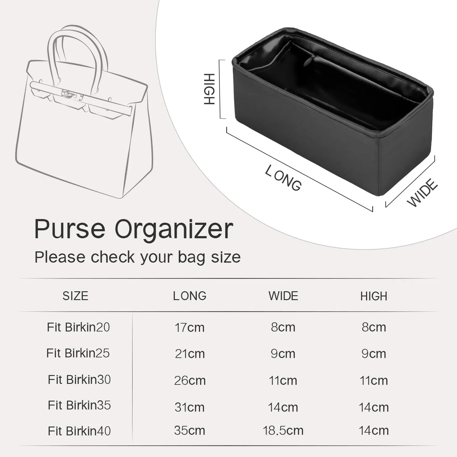 Birkin 30 Bag Insert with Zipper, Purse Organizer Insert Compatible with Hermes Birkin Bag, Silk Bag Organizer for Birkin 30, Lightweight and Soft Touch (BK30 with Zipper, Black)