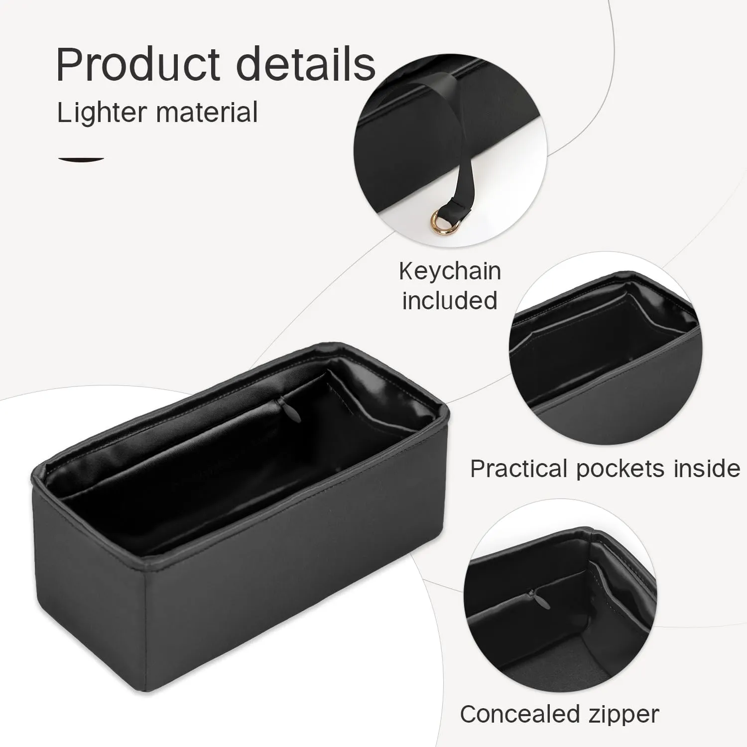 Birkin 30 Bag Insert with Zipper, Purse Organizer Insert Compatible with Hermes Birkin Bag, Silk Bag Organizer for Birkin 30, Lightweight and Soft Touch (BK30 with Zipper, Black)