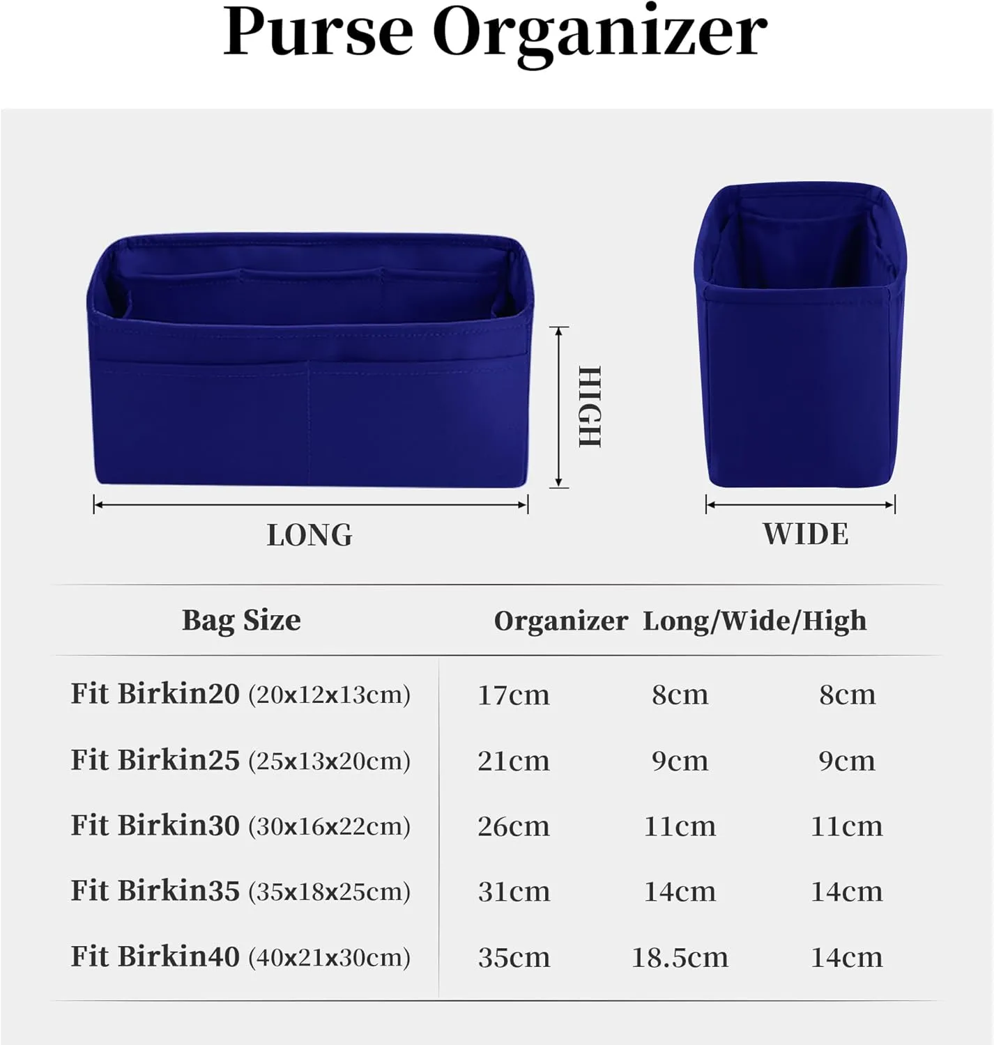 BK30 Bag Shaper Insert, Handbag Organizers for Inside Purse, Silky Bag Shaper for BK Bags, 114 Color Options (Blue electric, Birkin30)