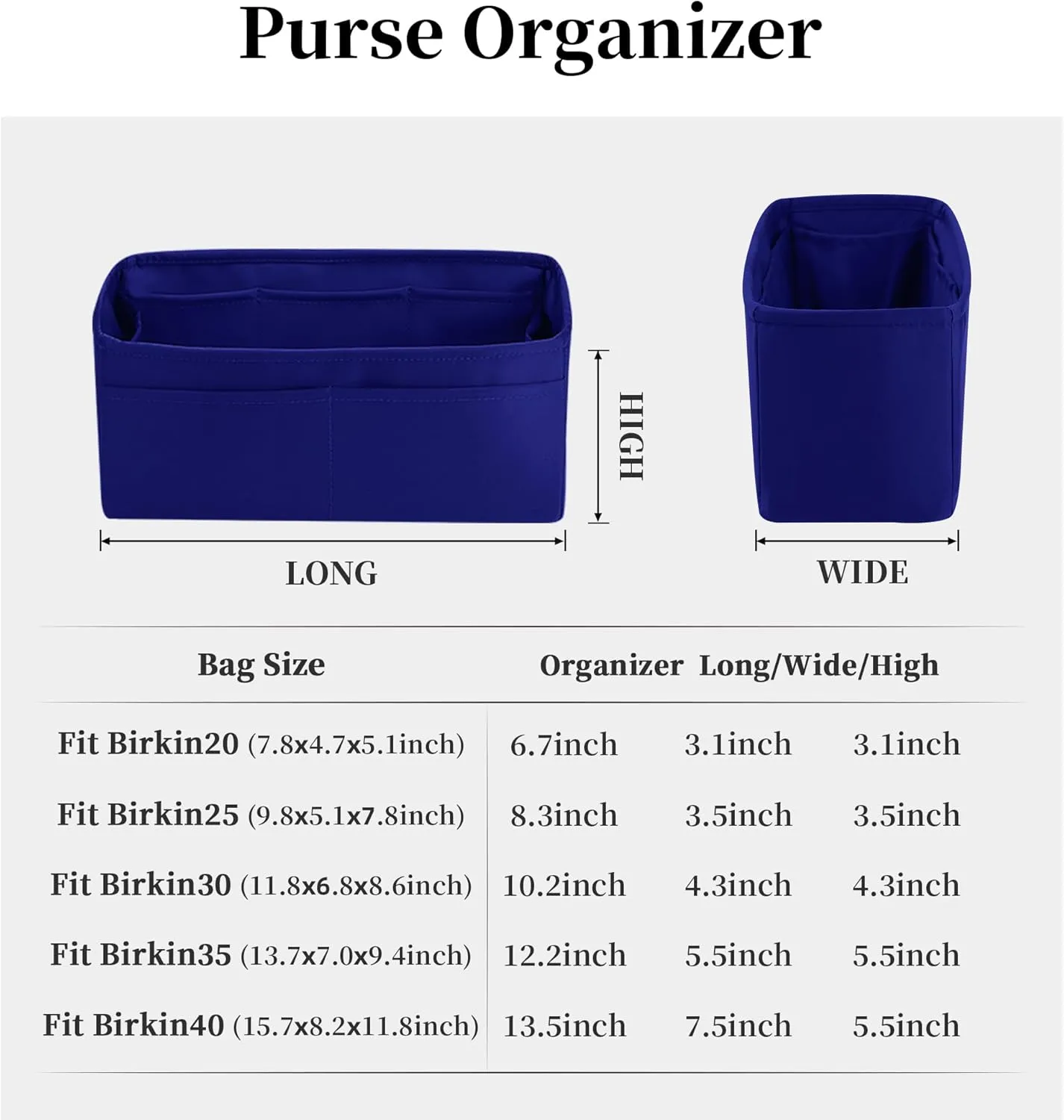 BK35 Bag Shaper Insert, Handbag Organizers for Inside Purse, Silky Purse Insert for BK Bags, 114 Color Options (Blue electric, Birkin35)