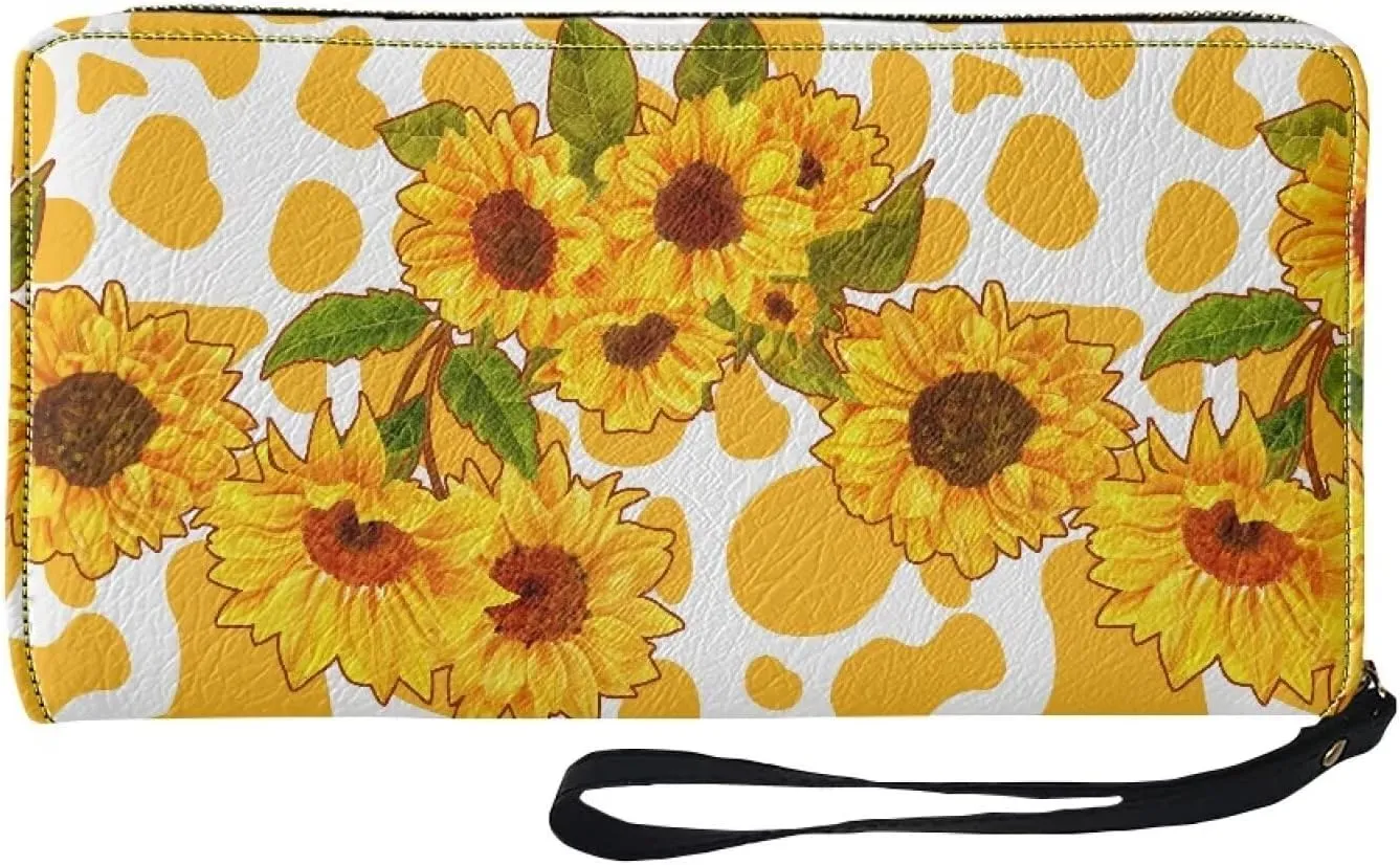 Black Cat Floral Wallets for Women Travel Clutch Organizer Leather Zipper Card Holder Purse with Wristlet Strap