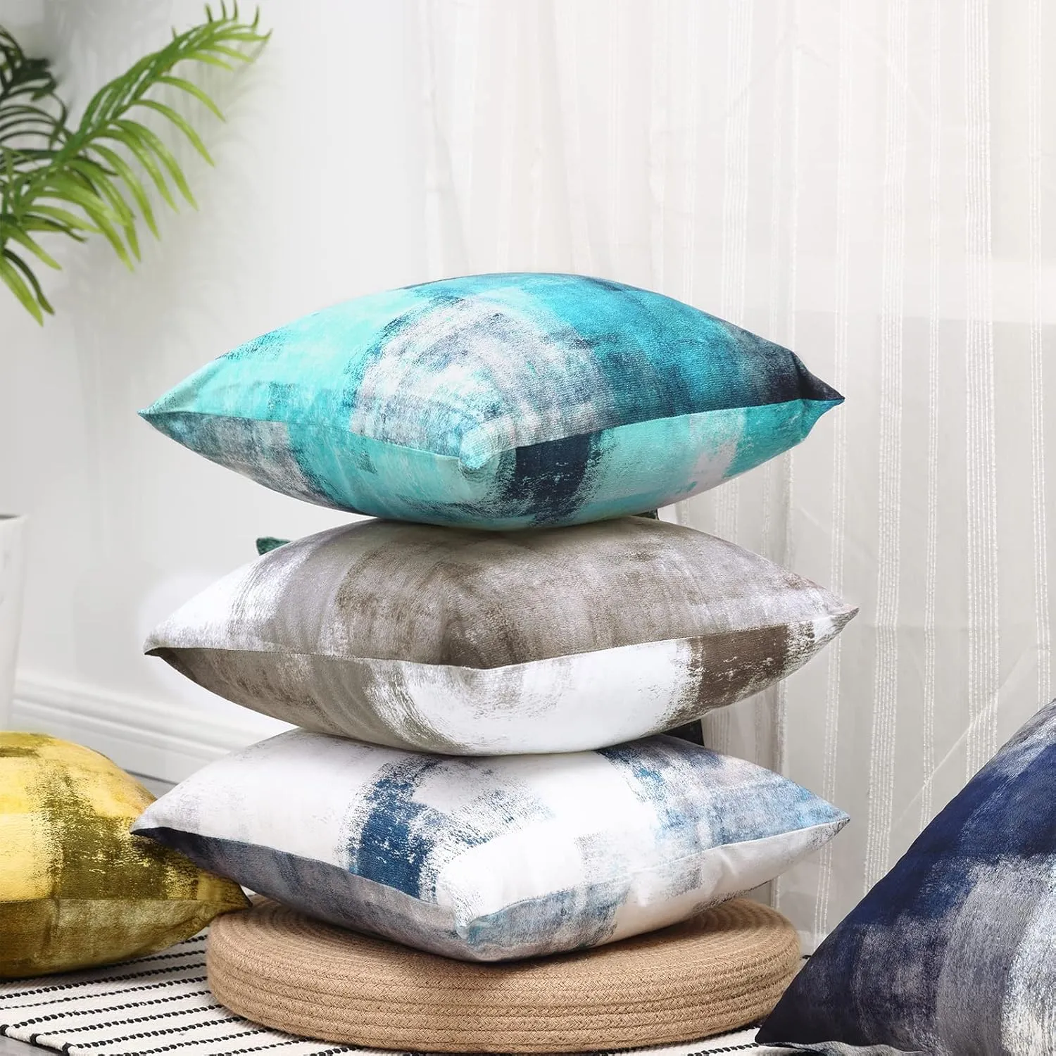 Blue and Grey Throw Pillow Covers 22x22 Teal, 2 Pack Square Decorative Pillow Cases Cushion for Farmhouse Home D¨¦cor