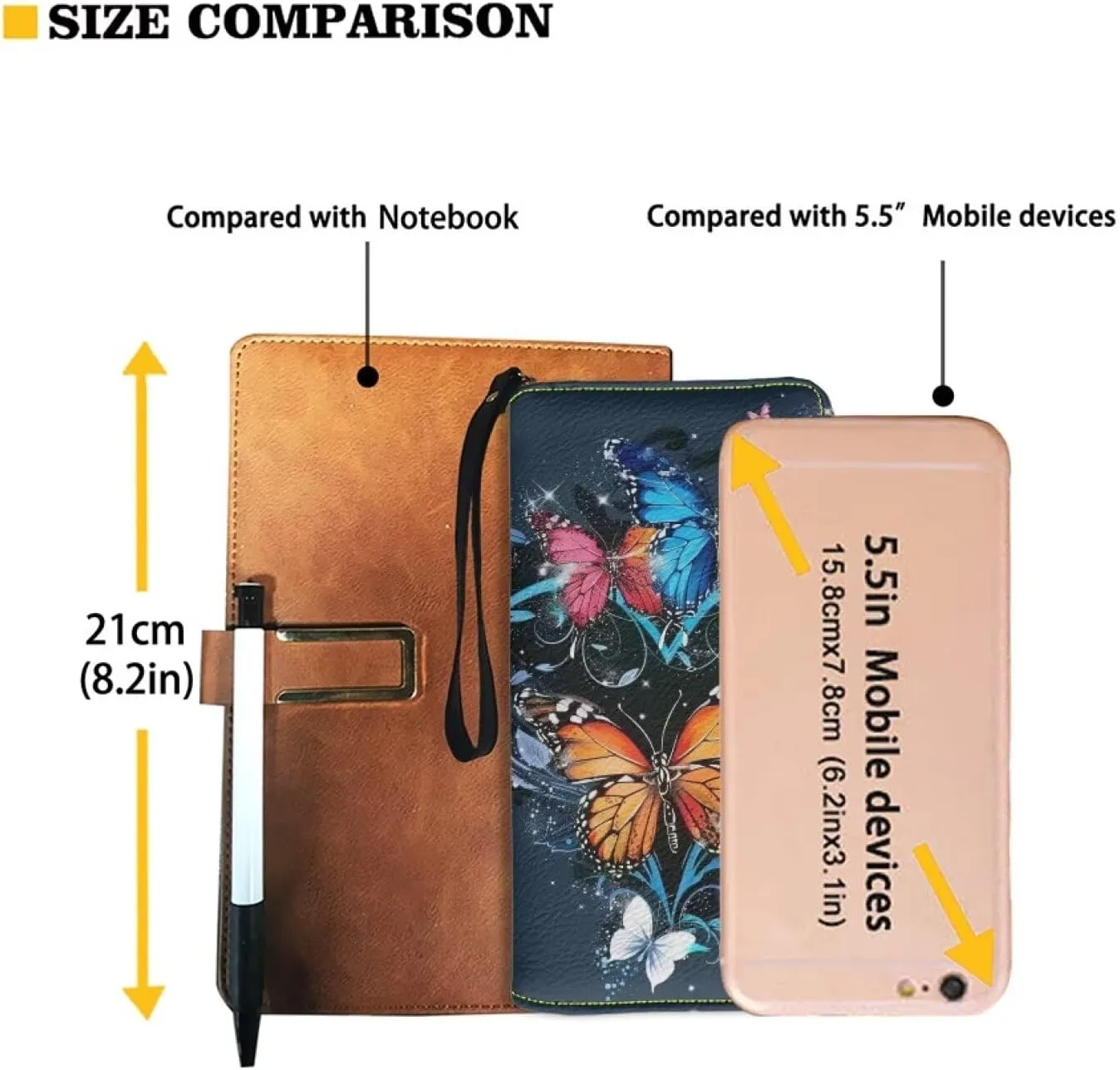 Blue Butterfly Print Women Long Wallets Zipper Clutch Purse Wristlet Wallet Card Holder Lady Wallets