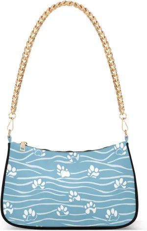 Blue Line Waves Claws Print trendy chain crossbody purse for women handbags for for traveling