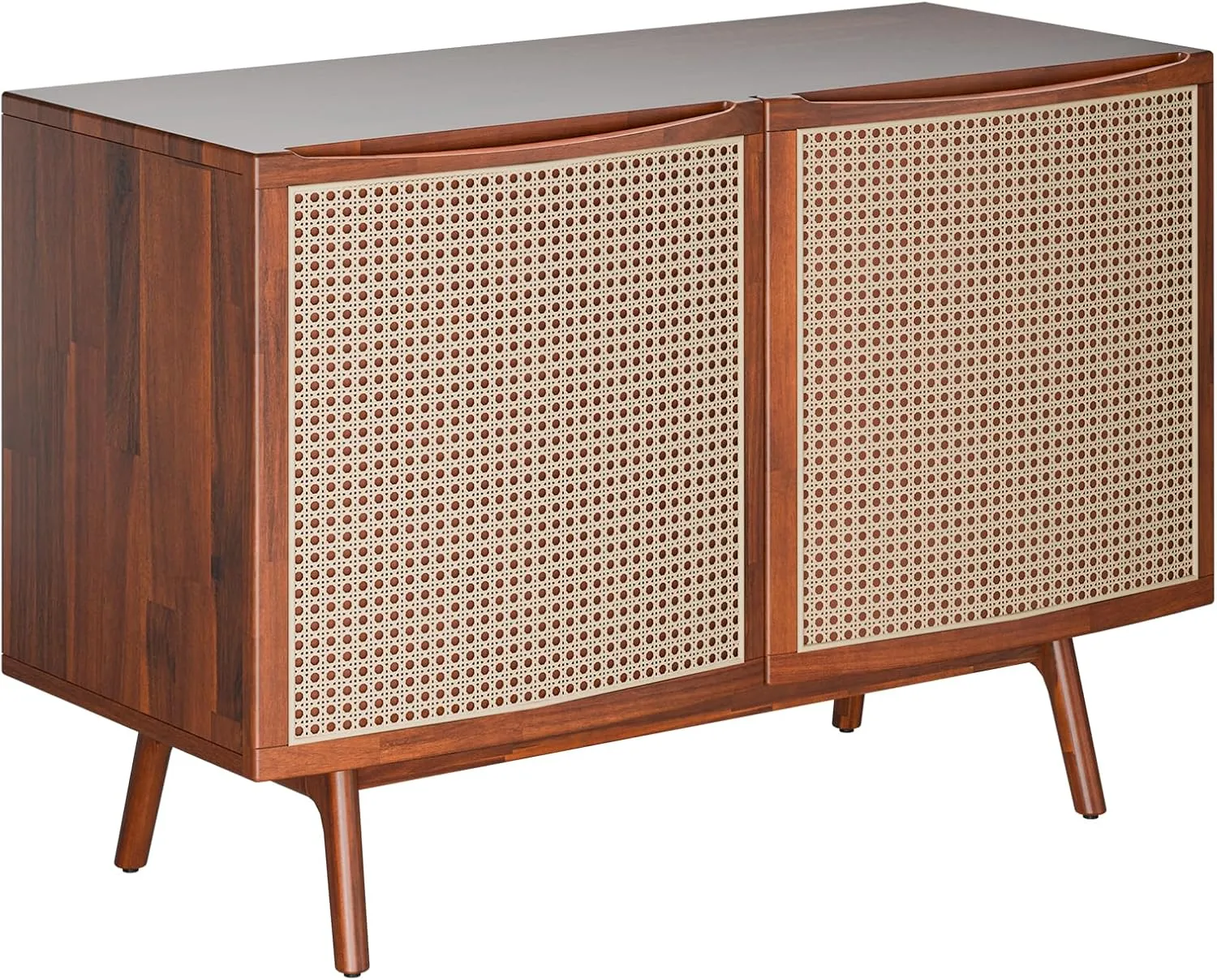 Bme Nancy Accent Cabinet, Elegant Curved Entryway Table with Storage with Soft-Close Doors, Solid Acacia Wood Frame with Adjustable Shelf and Levelers, Easy to Assemble, Anti-Tip Kit Included