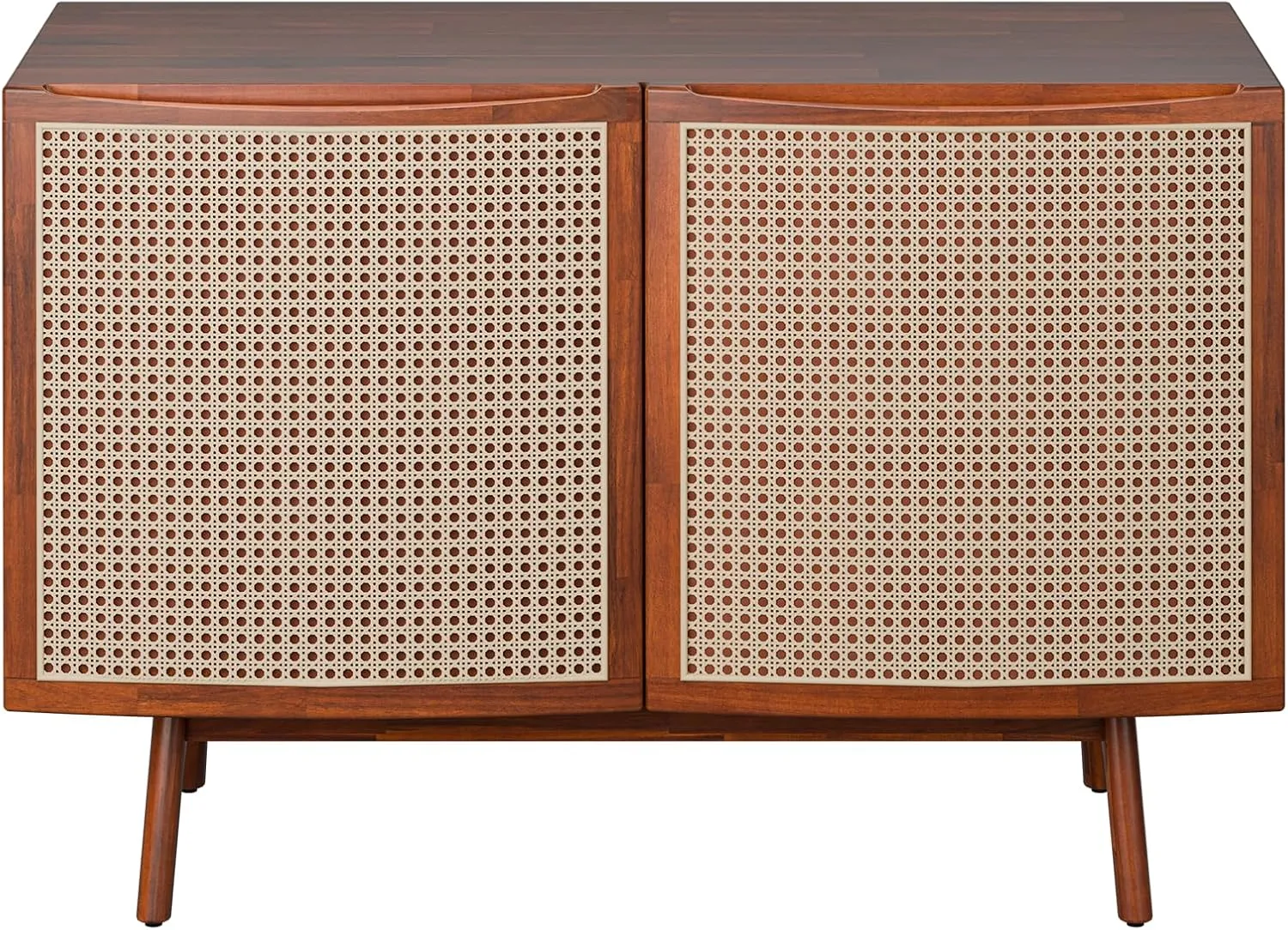 Bme Nancy Accent Cabinet, Elegant Curved Entryway Table with Storage with Soft-Close Doors, Solid Acacia Wood Frame with Adjustable Shelf and Levelers, Easy to Assemble, Anti-Tip Kit Included