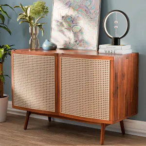 Bme Nancy Accent Cabinet, Elegant Curved Entryway Table with Storage with Soft-Close Doors, Solid Acacia Wood Frame with Adjustable Shelf and Levelers, Easy to Assemble, Anti-Tip Kit Included