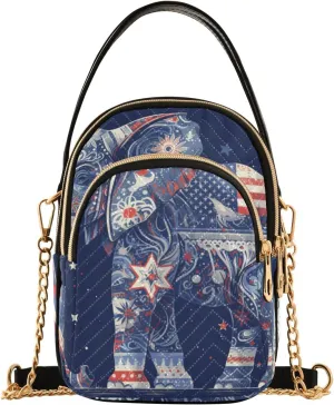 Boho Elephant 4th Of July Independence Day trendy small crossbody sling bag with multi pockets hand bags essentials for women
