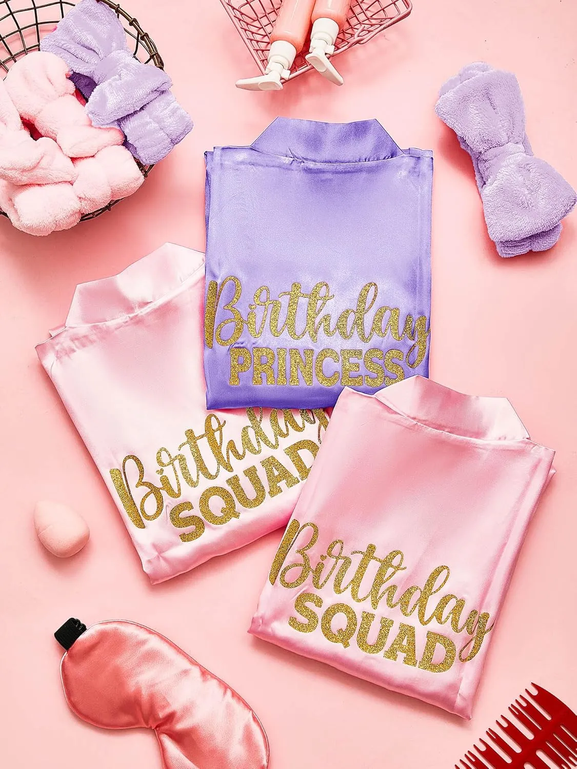 Bokon 40 Pcs Girls Spa Party Supplies 10 Birthday Squad Princess Robe 10 Tote Bags 10 Headbands 10 Spa Masks for Birthday