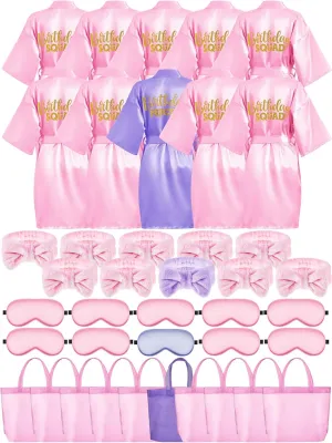 Bokon 40 Pcs Girls Spa Party Supplies 10 Birthday Squad Princess Robe 10 Tote Bags 10 Headbands 10 Spa Masks for Birthday
