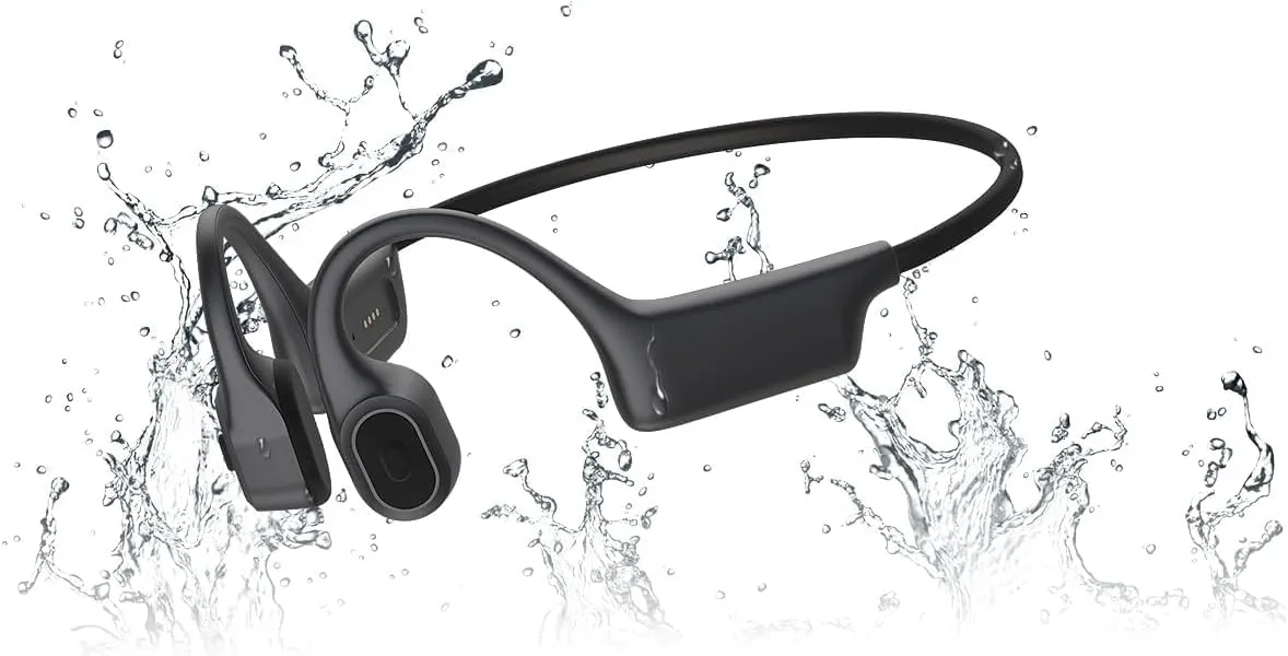 Bone Conduction Headphones, IPX8 Waterproof Swimming Headphones Built-in 32GB Bluetooth 5.3 Sport Headset Open Ear Earbuds with Built-in Mic, Sweatproof Headset for Running, Cycling, Grey
