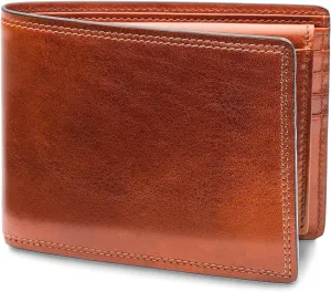 Bosca Men's Leather Wallet with Removable ID Passcase - Dolce Italian leather Wallet for Men 8 Card Slots, Bifold Design, Hand-Stitched Detailing, Polished Finish, Amber