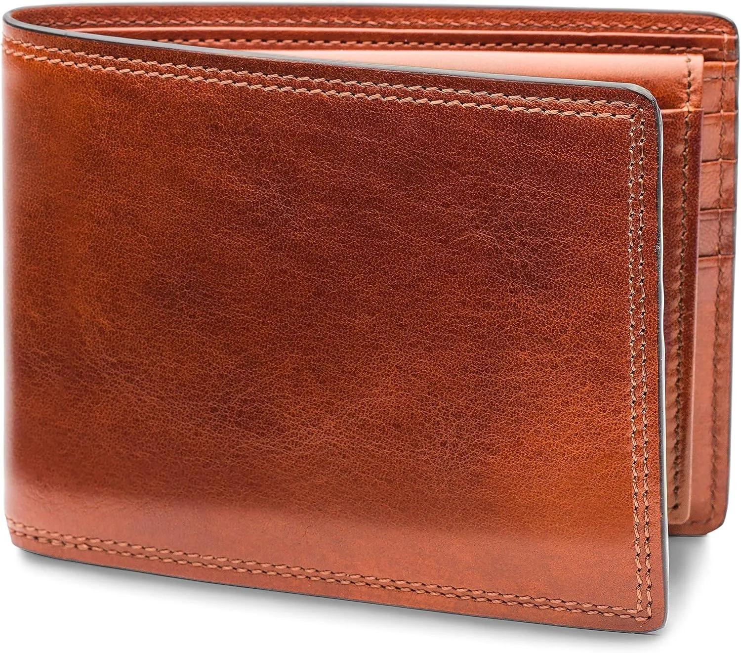 Bosca Men's Leather Wallet with Removable ID Passcase - Dolce Italian leather Wallet for Men 8 Card Slots, Bifold Design, Hand-Stitched Detailing, Polished Finish, Amber