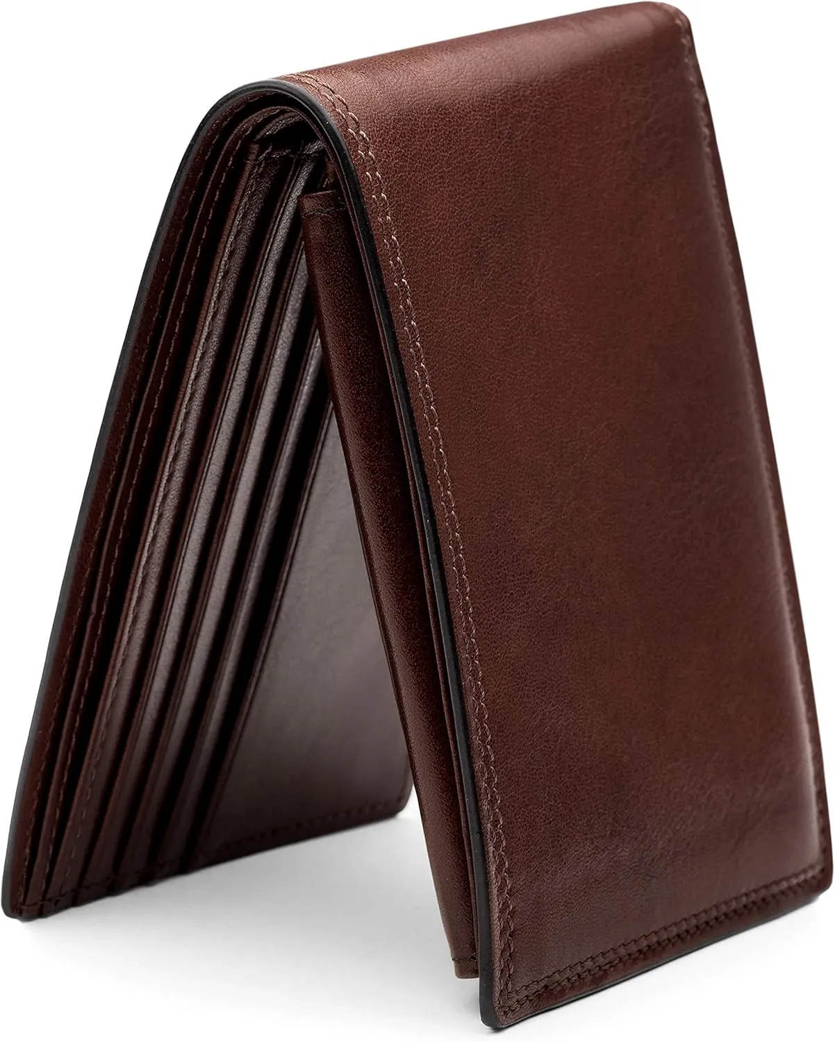 Bosca Men's Leather Wallet with Removable ID Passcase - Dolce Italian leather Wallet for Men 8 Card Slots, Bifold Design, Hand-Stitched Detailing, Polished Finish, Dark Brown
