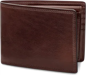Bosca Men's Leather Wallet with Removable ID Passcase - Dolce Italian leather Wallet for Men 8 Card Slots, Bifold Design, Hand-Stitched Detailing, Polished Finish, Dark Brown