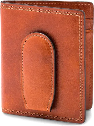 Bosca Men's Wallet, Dolce Leather Front Pocket Bifold Wallet with Magnetic Clip, Amber