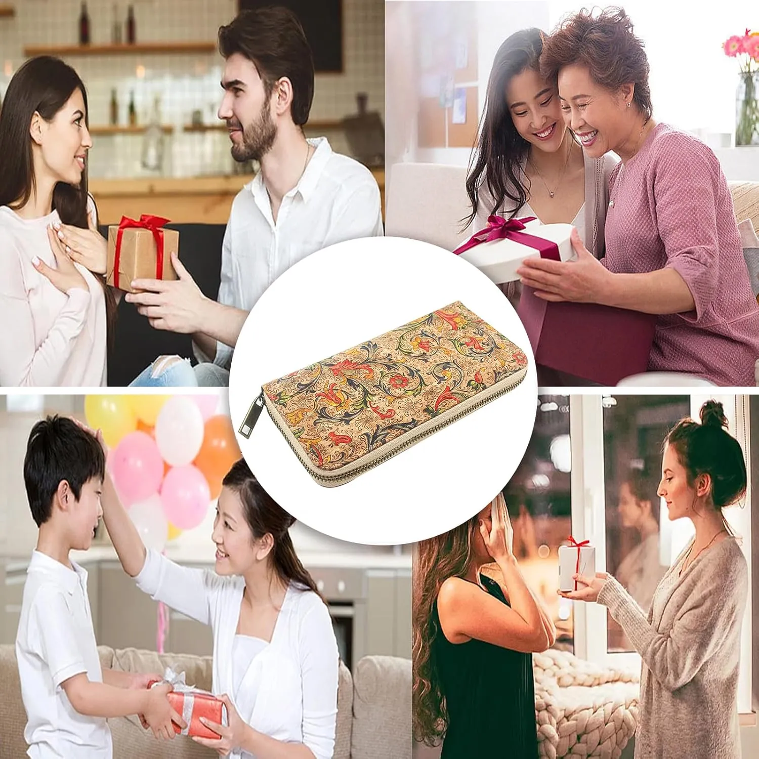 boshiho Vegan Cork Wallets Purse Handbags for Womens Eco Friendly Cork Cell Phone Clutch Bag (Pattern C)