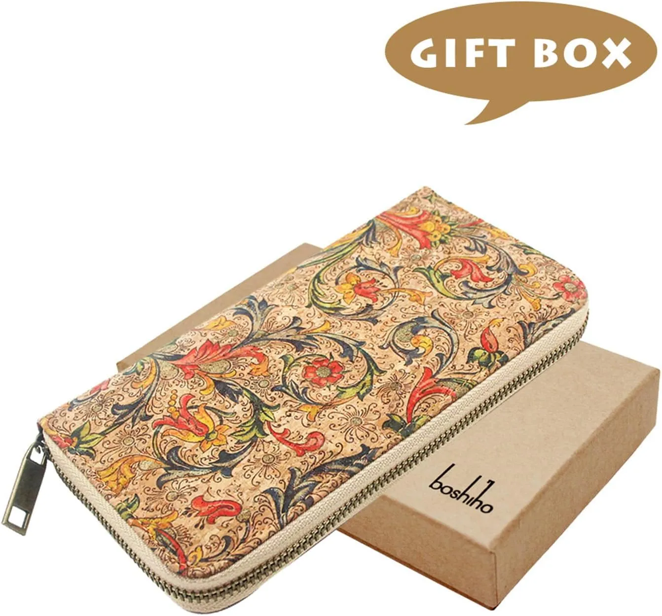 boshiho Vegan Cork Wallets Purse Handbags for Womens Eco Friendly Cork Cell Phone Clutch Bag (Pattern C)