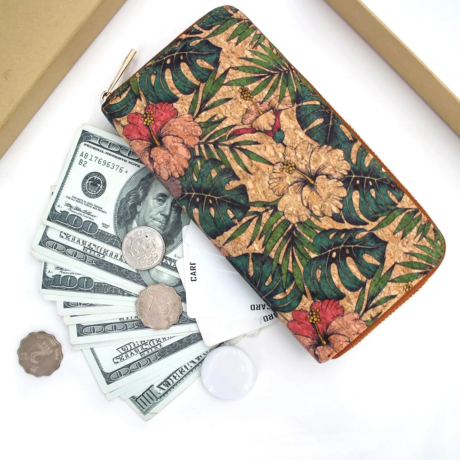 boshiho Vegan Cork Wallets Purse Handbags for Womens Eco Friendly Cork Cell Phone Clutch Bag (Pattern H)