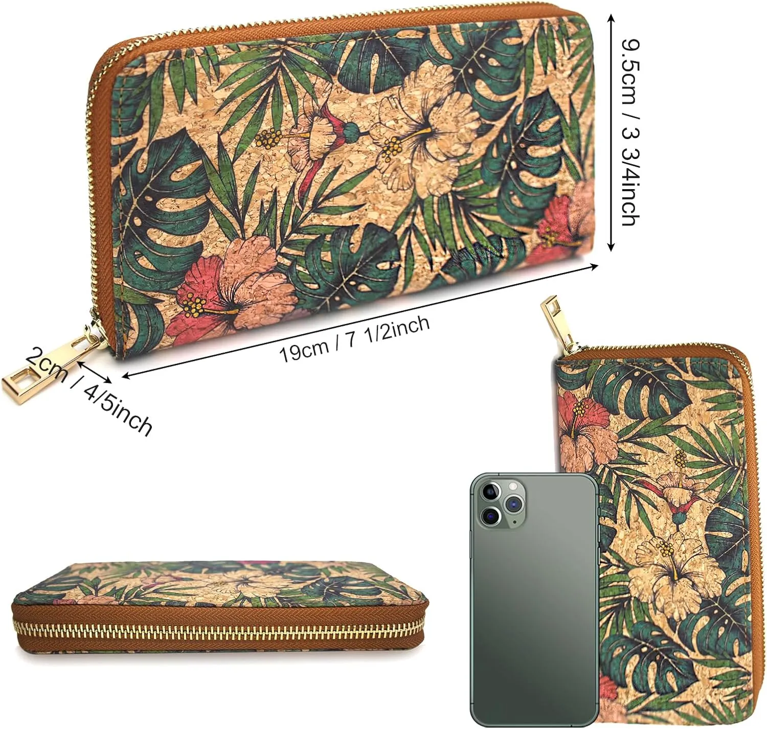 boshiho Vegan Cork Wallets Purse Handbags for Womens Eco Friendly Cork Cell Phone Clutch Bag (Pattern H)