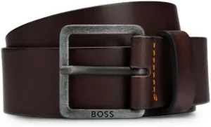 BOSS Men's Smooth Leather Belt with Brushed Effect Buckle