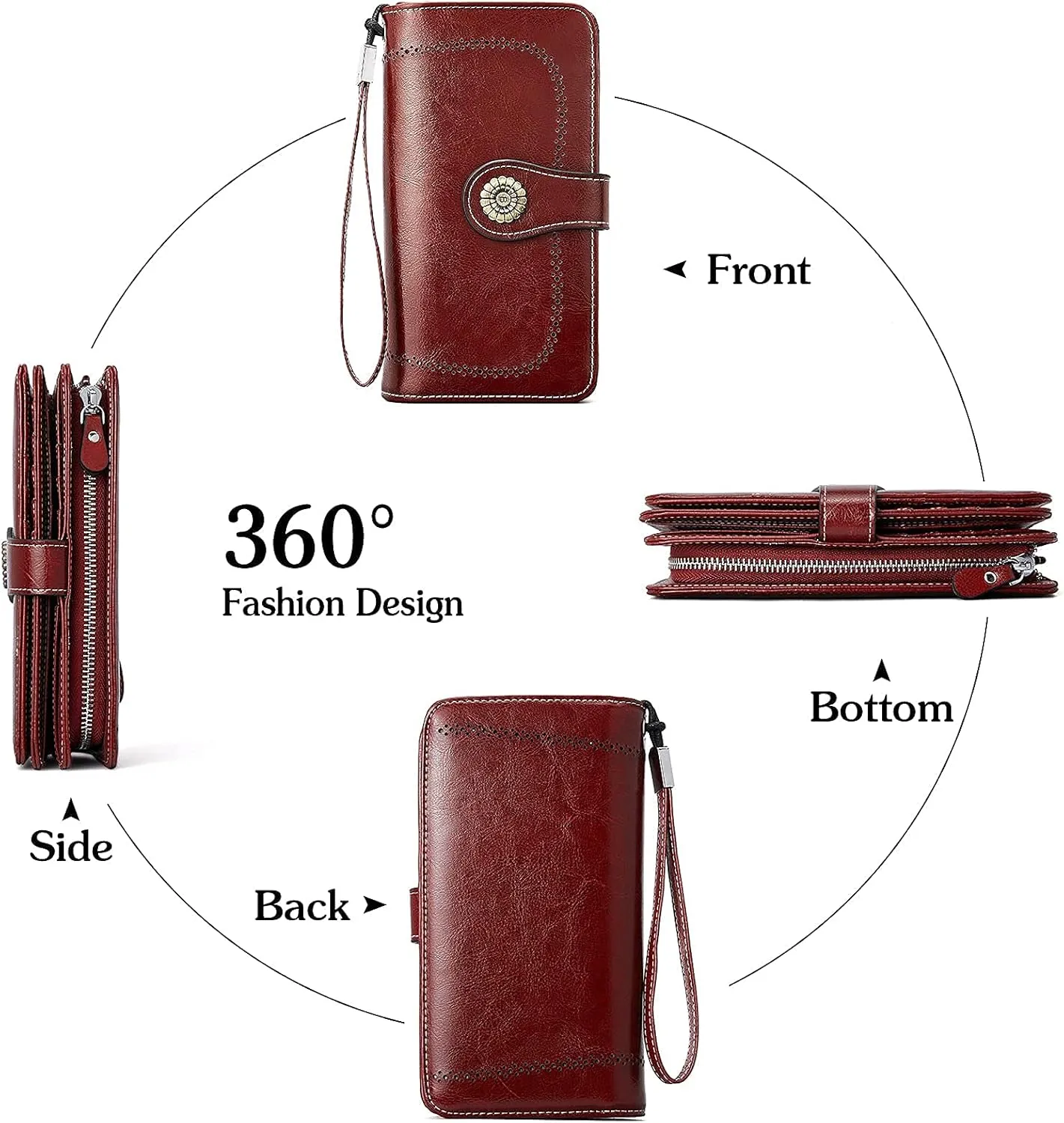 BOSTANTEN Leather Wallet for Women RFID Blocking Zip Around Credit Cards Holder Phone Clutch