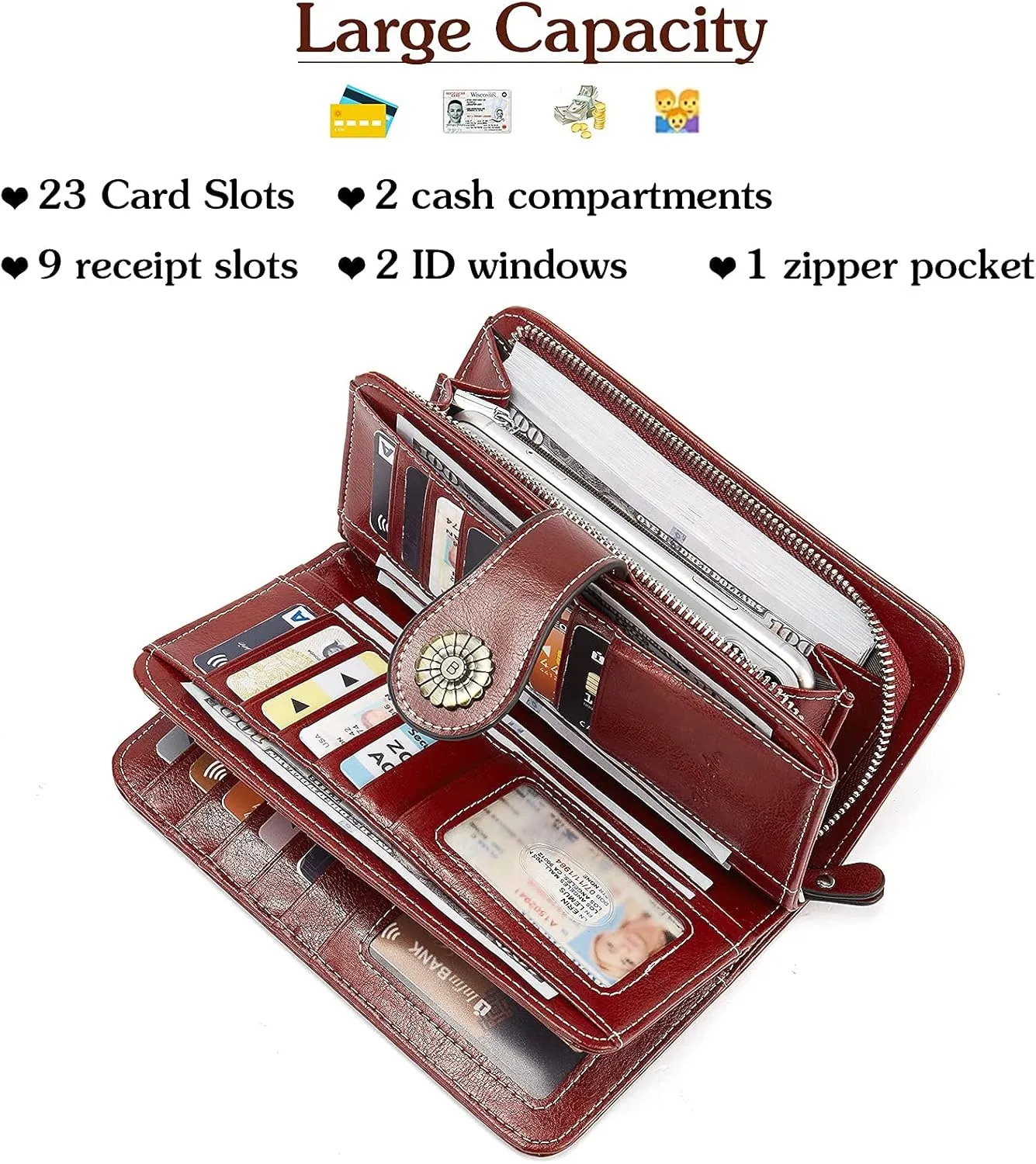 BOSTANTEN Leather Wallet for Women RFID Blocking Zip Around Credit Cards Holder Phone Clutch