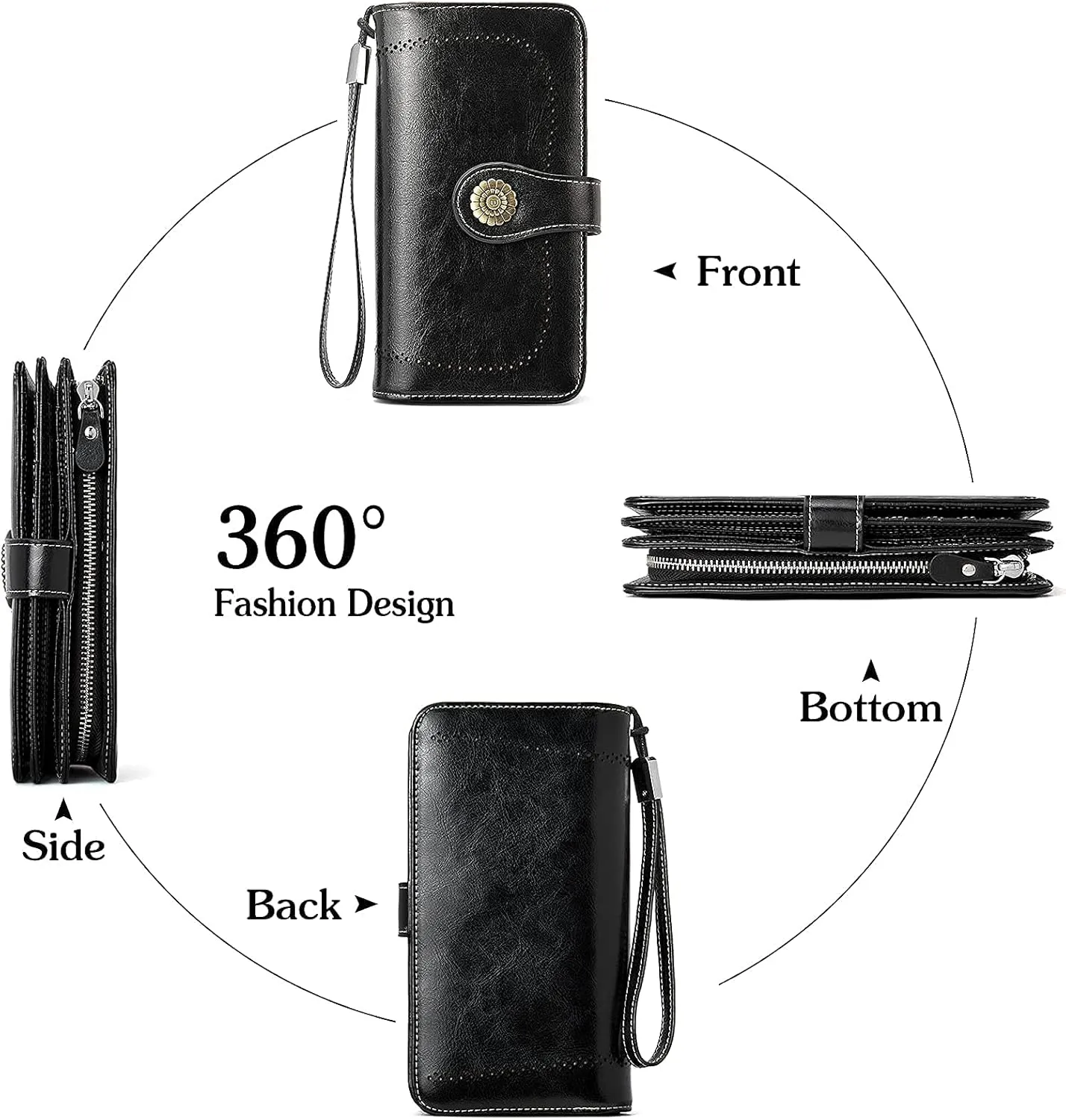 BOSTANTEN Leather Wallet for Women RFID Blocking Zip Around Credit Cards Holder Phone Clutch