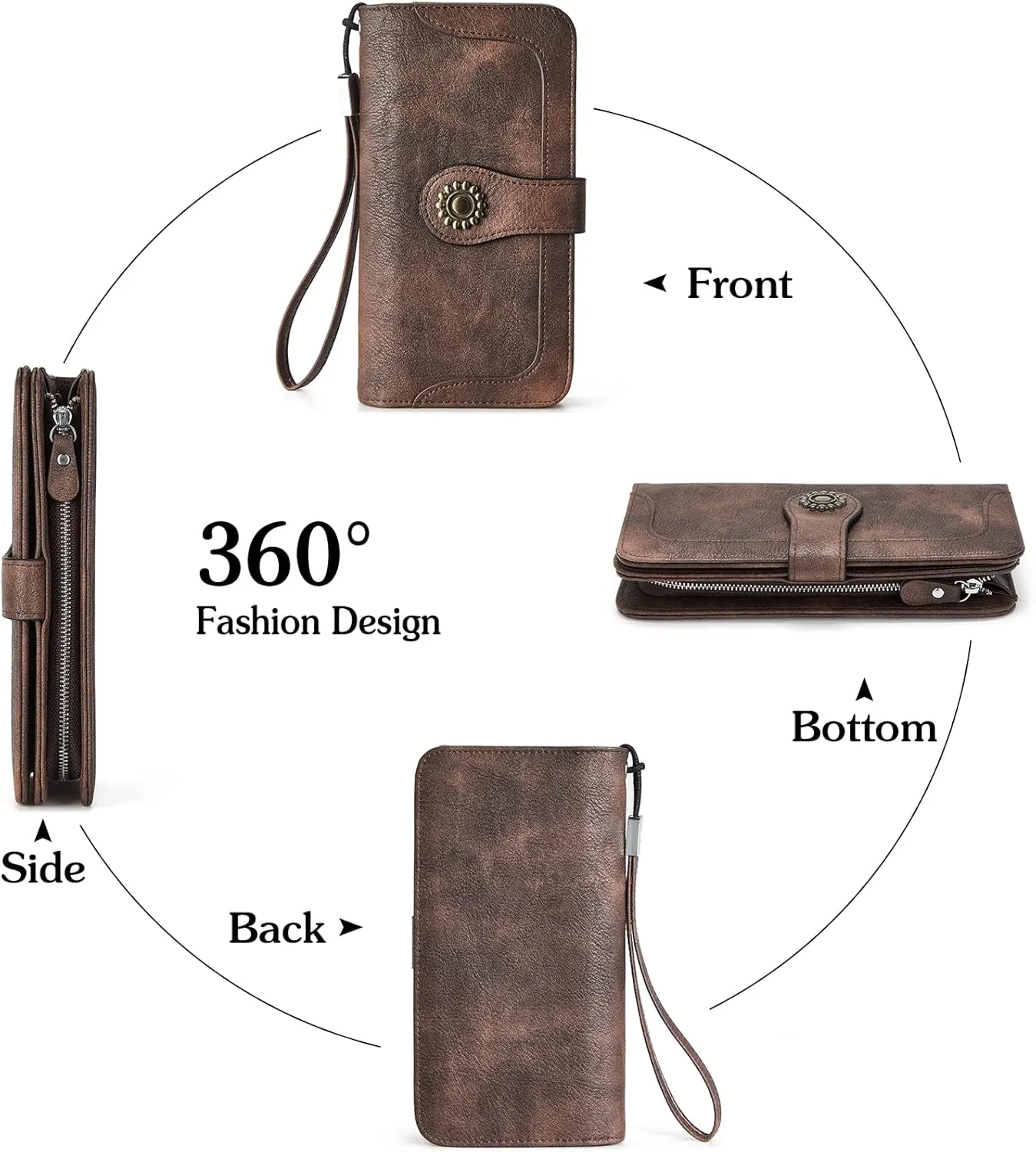 BOSTANTEN Leather Wallet for Women RFID Blocking Zip Around Credit Cards Holder Phone Clutch